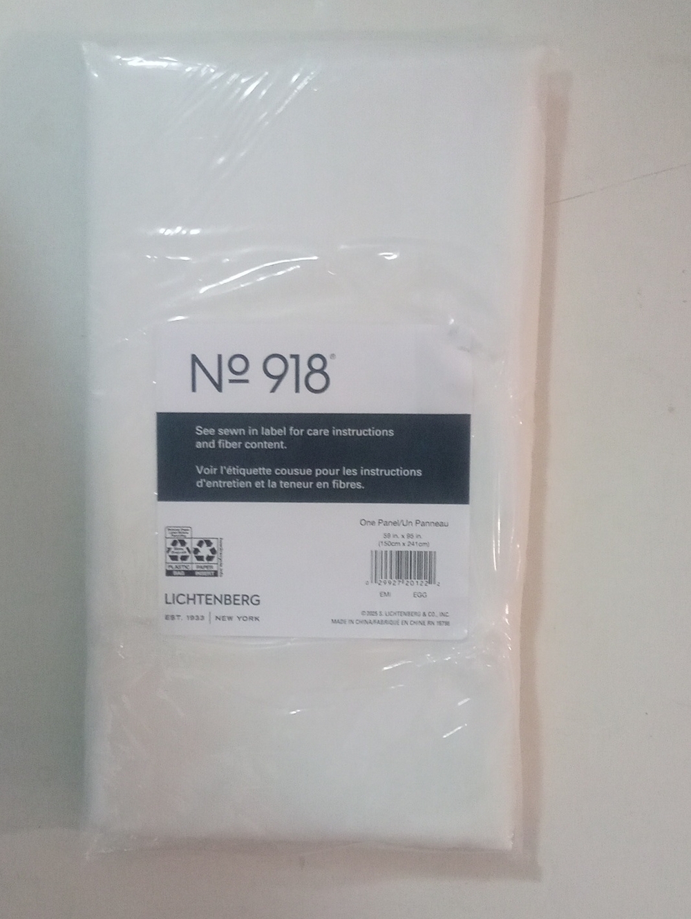 No. 918 Ivory Sheer Curtain Panel l by Lichtenberg 95" NWT $30 Rod Pocket